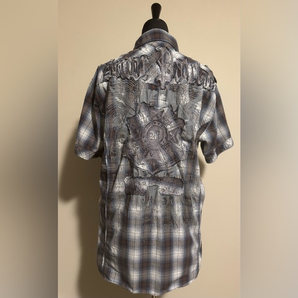 EUC Manchester Blue and Brown Pearl Snap Grunge Button Down size XL - Picture 3 of 5